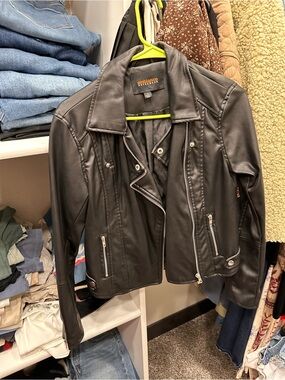Ambiance Black Faux Leather Zip Moto Jacket